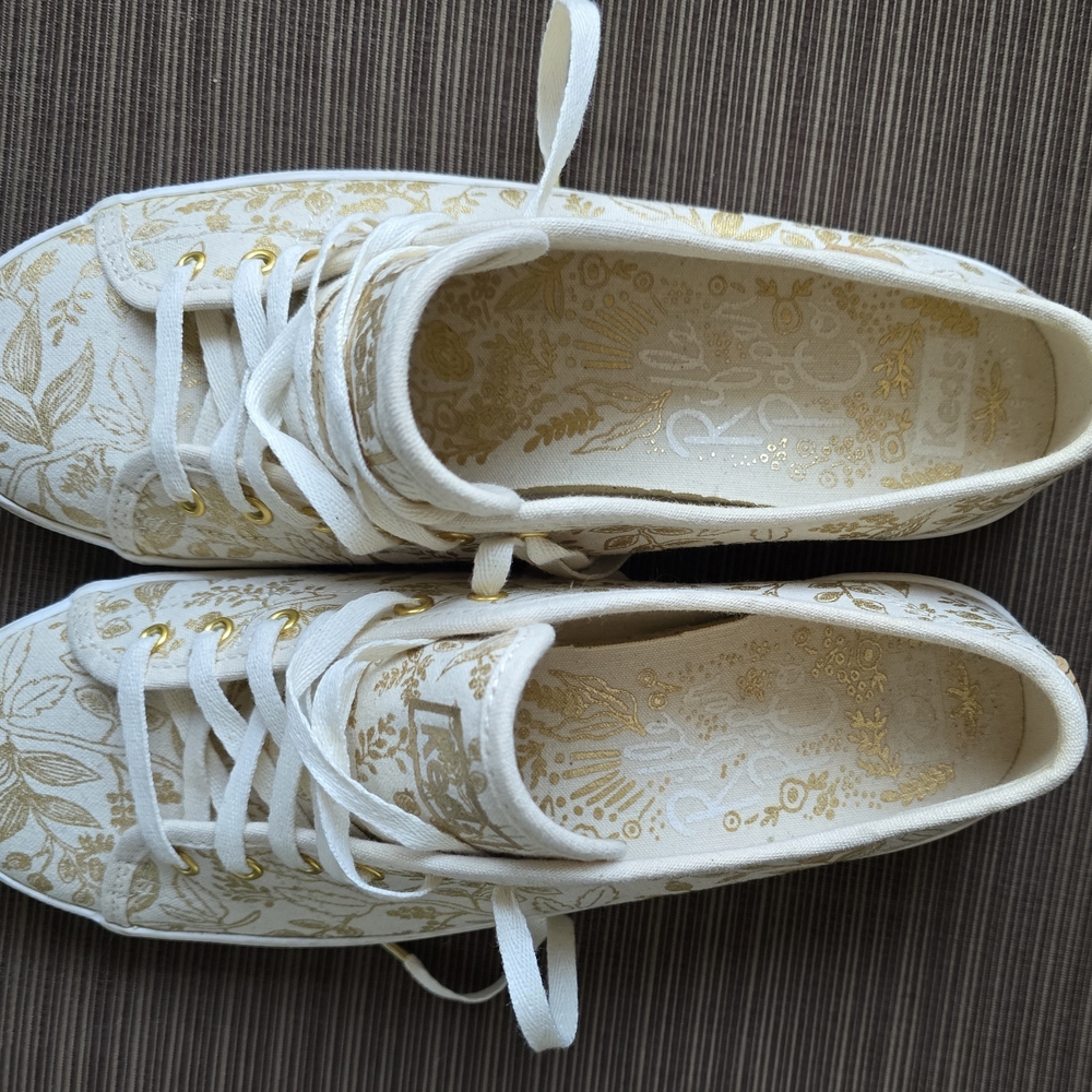 Keds White and Gold Floral Sneakers